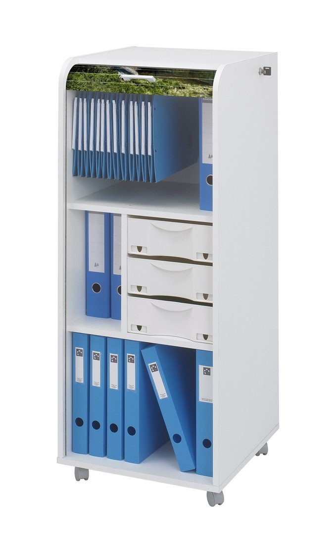 lekken fout Productiecentrum Large office shutter storage trolley, white, 3 drawers - SIMMOB